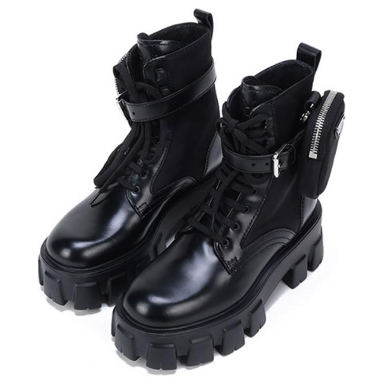 PRADA Women's Monolith Brushed Rois Leather And Nylon Boot 'Black'