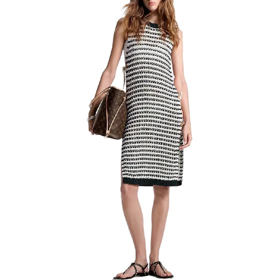 LOUIS VUITTON Striped Lace Knit Open Dress