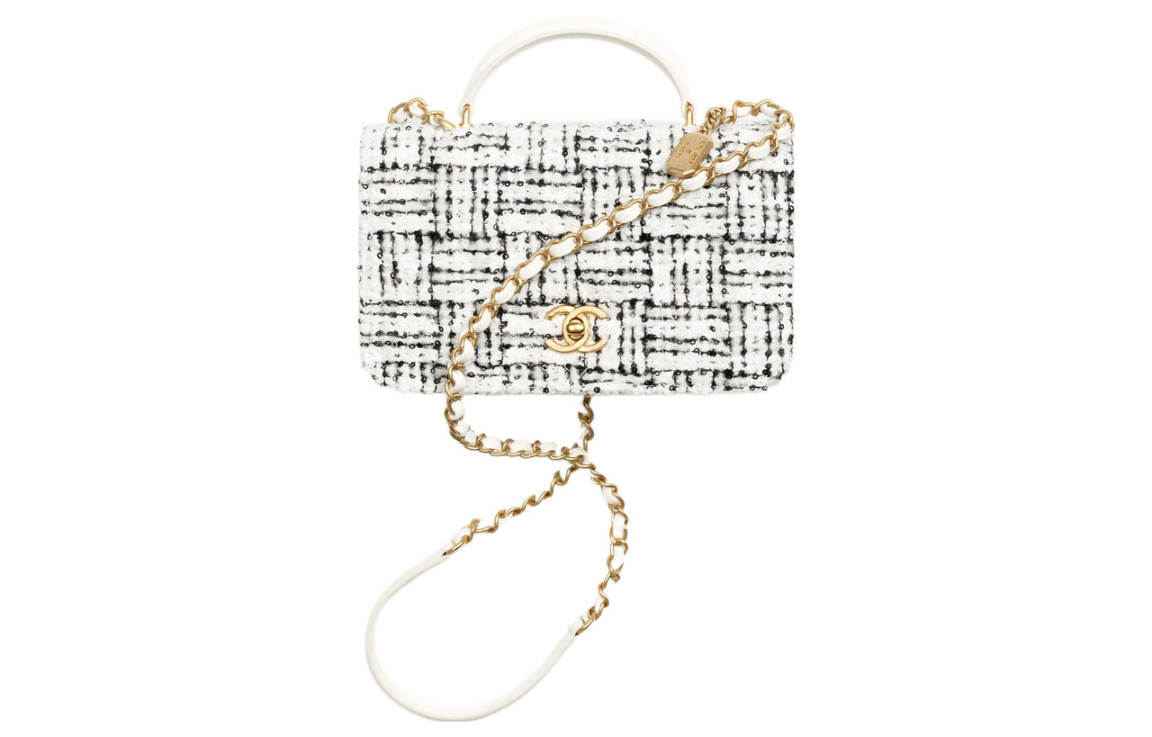 CHANEL Twill Soft Velvet Lambskin Mouth Cover Bag Shoulder Bag Crossbody Bag Handbag Mini Women's White/Black