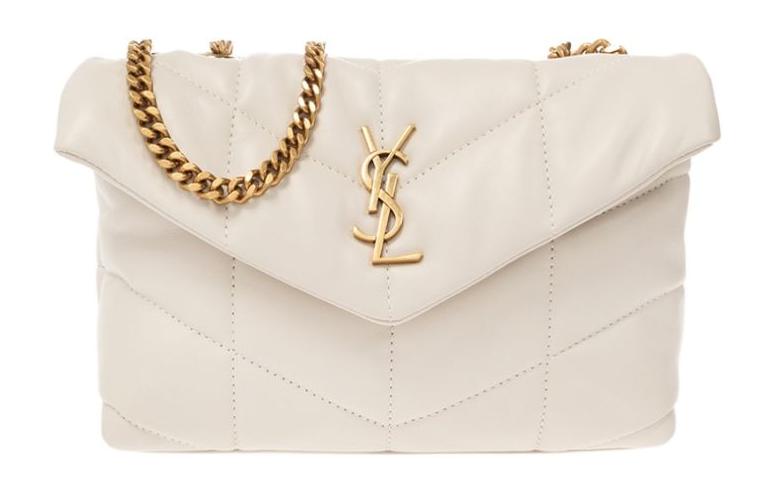 SAINT LAURENT Lambskin Crossbody Bag, Shoulder Bag Women's White