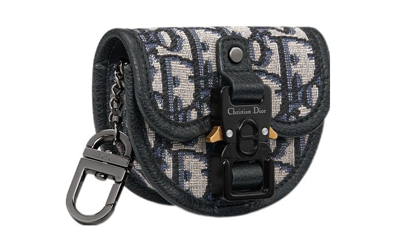 DIOR Oblique Printed Fabric Clutch Coin Purse Men's Beige & Black