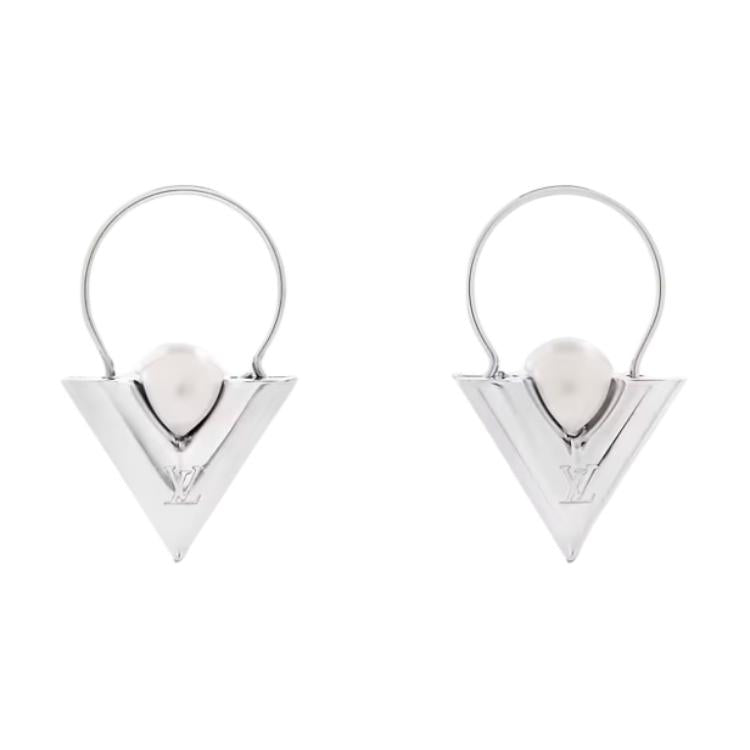 LOUIS VUITTON V For Vuitton Pearl And Metal Earrings