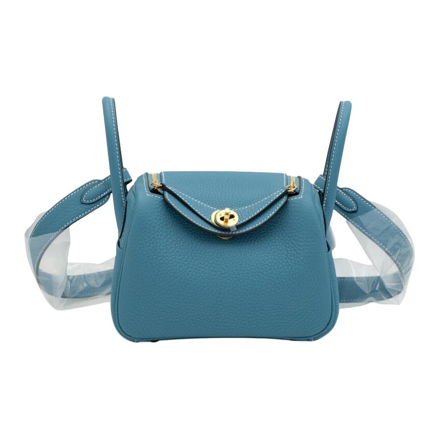HERMES Lindy Clemence Bullock Leather Handbag Shoulder Bag Crossbody Bag Mini Women's D2 New Bleu Jean Denim Blue