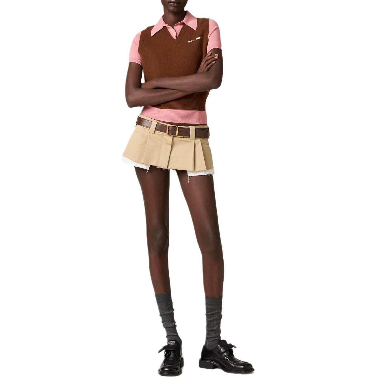 MIU MIU Cashmere Wool Polo Sweater Tobacco/Pink