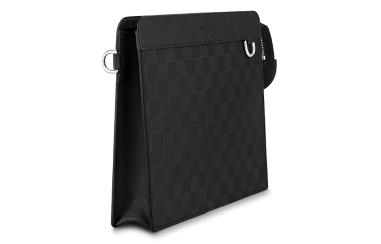 LOUIS VUITTON Standing Leather Cow Leather Patchwork Trim Clutch Regular Men's Black