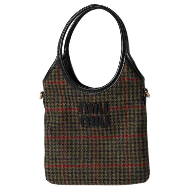 MIU MIU Ivy Fabric Shoulder Bag, Crossbody Bag, Handbag Women's Dark Green & Black