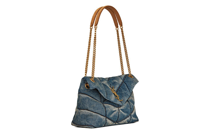 SAINT LAURENT LOULOUPUFFER Denim Cloud Bag, Pillow Bag, Shoulder Bag, Crossbody Bag Trumpets Women's Denim Blue