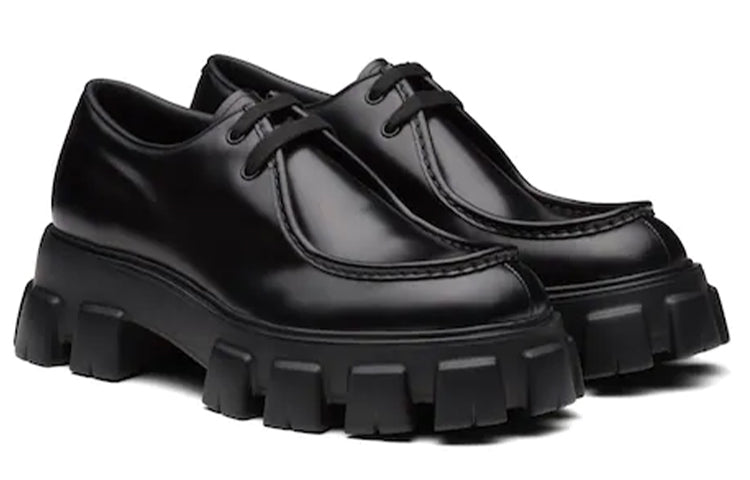 PRADA Monolith Lace-Up Shoe Black Brushed Leather