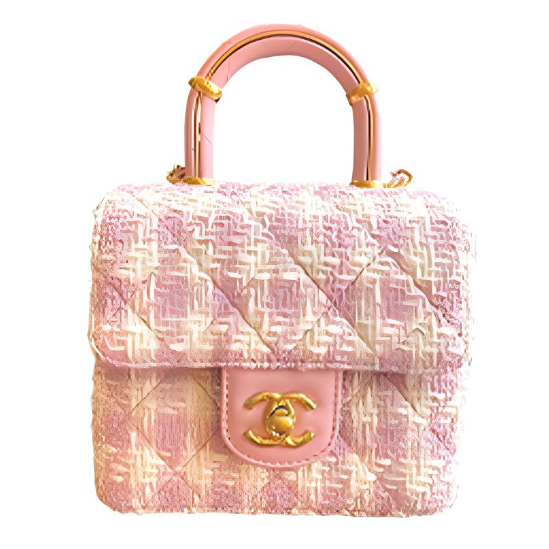 CHANEL Tweed Mixed With Lambskin Flap Bag Shoulder Bag Crossbody Bag Handbag Mini Women's Pink