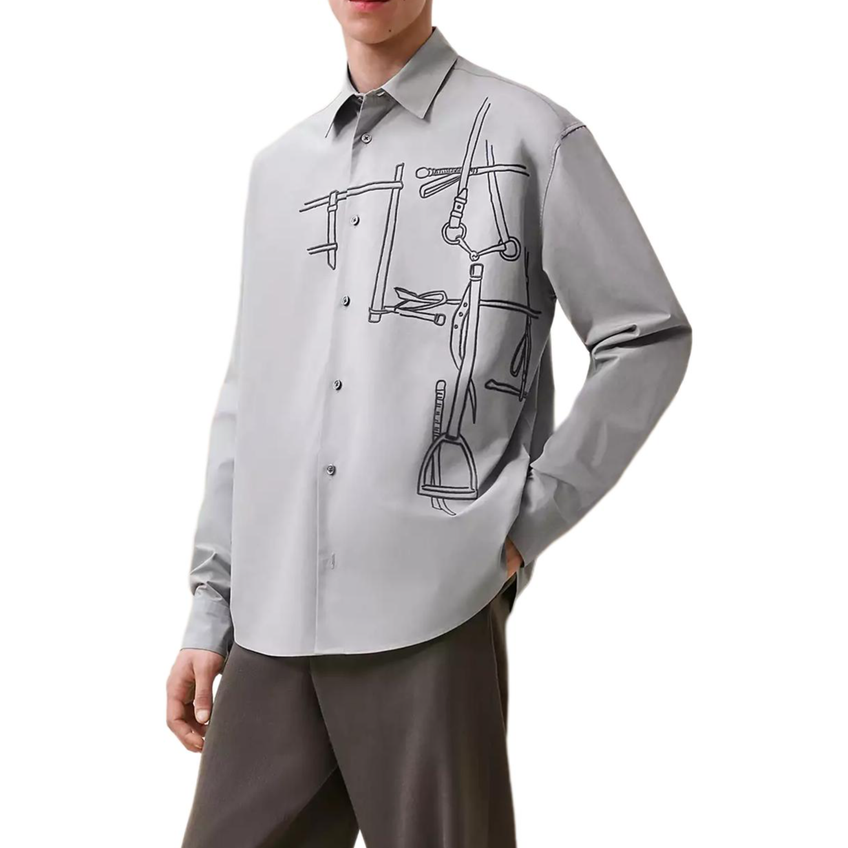 HERMES Shirts Men Flint Gray