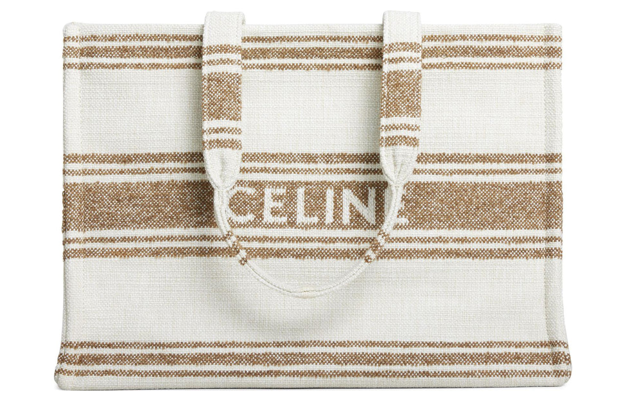 CELINE Cabas Fabric With Cow Leather Tote Bag, Shopping Bag, Handbag Tubas Women's White/Brown