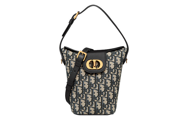 DIOR 30 Montaigne Cow Leather Bucket Bag Handbag Shoulder Bag Women's Blue