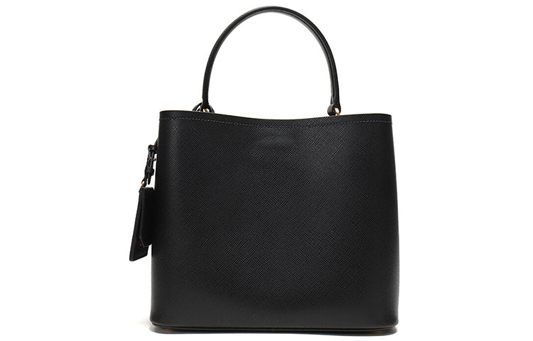 PRADA Double Cow Leather One Shoulder Handbag Women's Black