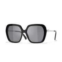 CHANEL Acetate Metal Acetate Square Sunglasses Unisex Black Silver