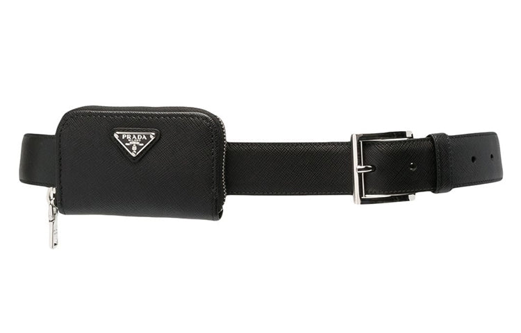 PRADA Saffiano Leather Belts Unisex Black 3.3cm