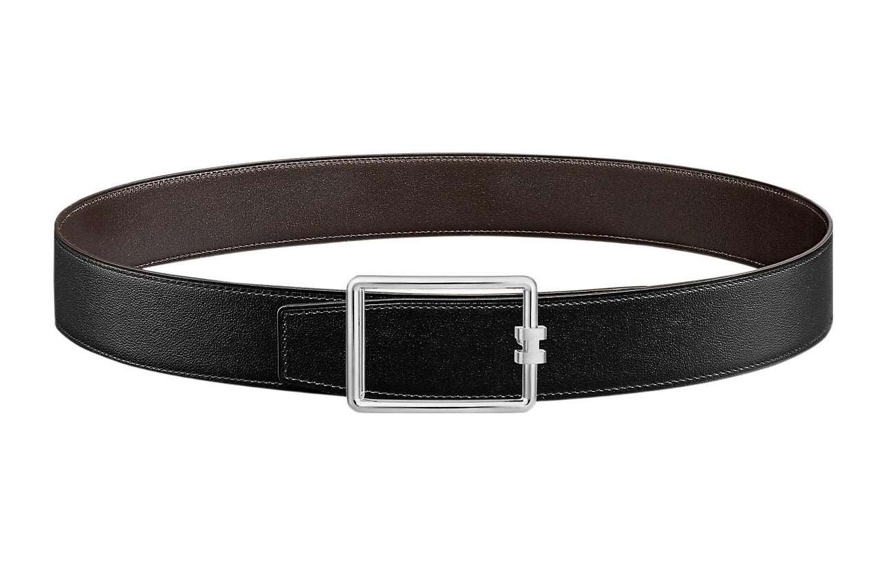 HERMES Togo Calfskin Double-Sided Leather Belt Buckle Leather Belts Men's Black Width: 3.8cm
