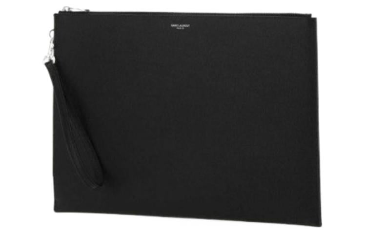 SAINT LAURENT Cowhide Leather Handheld Handbag Men's Black