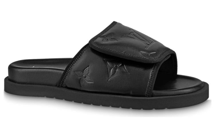 LOUIS VUITTON Miami Rubber Sole Slide Slippers Men's Black