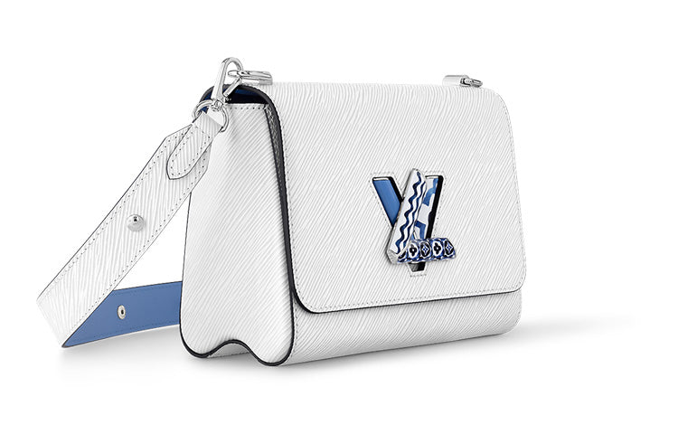 LOUIS VUITTON Twist Grain Leather Shoulder Bag, Crossbody Bag Medium Size Women's White