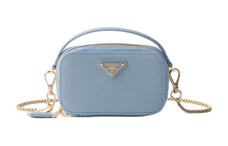 PRADA Leather Crossbody Bag, Shoulder Bag Mini Women's Light Blue