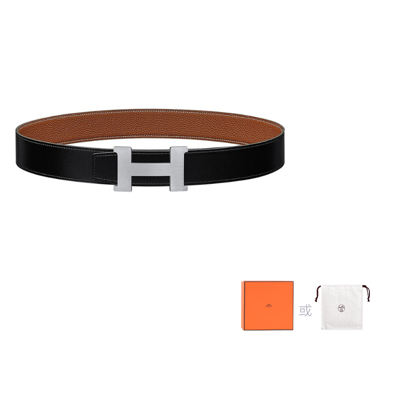 HERMES Cow Leather Leather Belts Unisex Black/Gold Width: 3.8cm