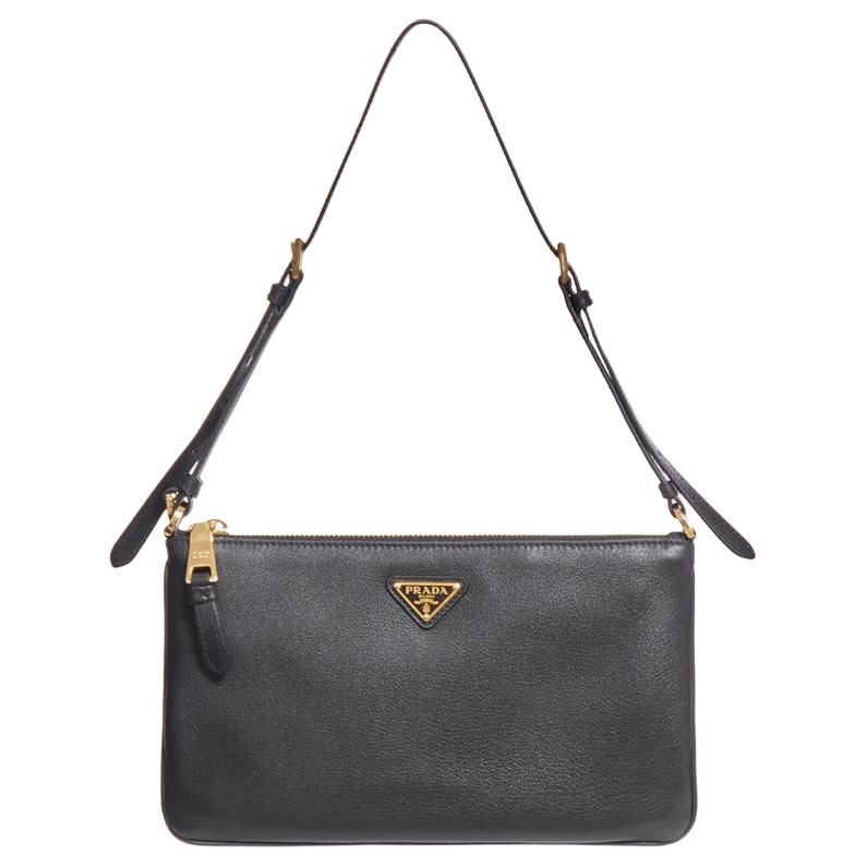 PRADA Calfskin Shoulder Bag Women's Black