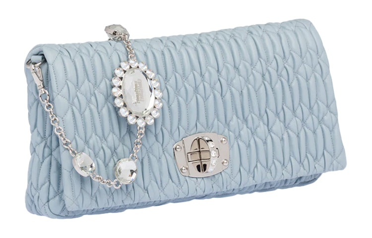 MIU MIU CRYSTAL Sheepskin Handbag Small Size Women's Sky Blue