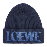 LOEWE Wool Knitted Fabric Beanies Women's Marine Blue