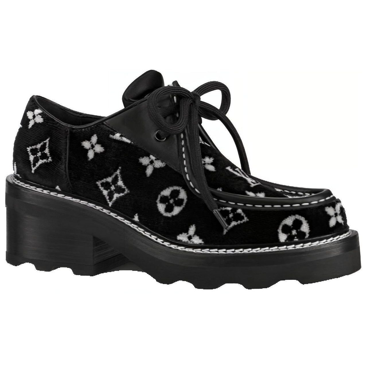 LOUIS VUITTON Beau Bourg Platform Shoes 'Black With White Monogram' Women's