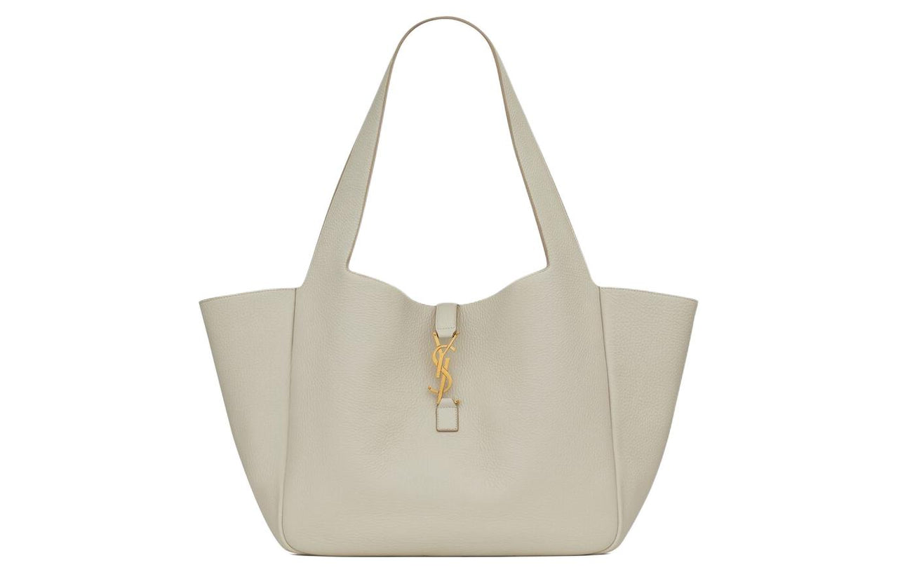 SAINT LAURENT Suede Leather Tote Bag, Shopping Bag, Handbag Women's Vintage White & Dark Beige