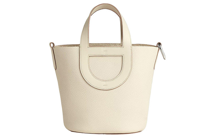 HERMES In The Loop Clemence Bullhide With Swift Calfskin Basket Bag Handbag Bucket Bag Regular Women's Cream White