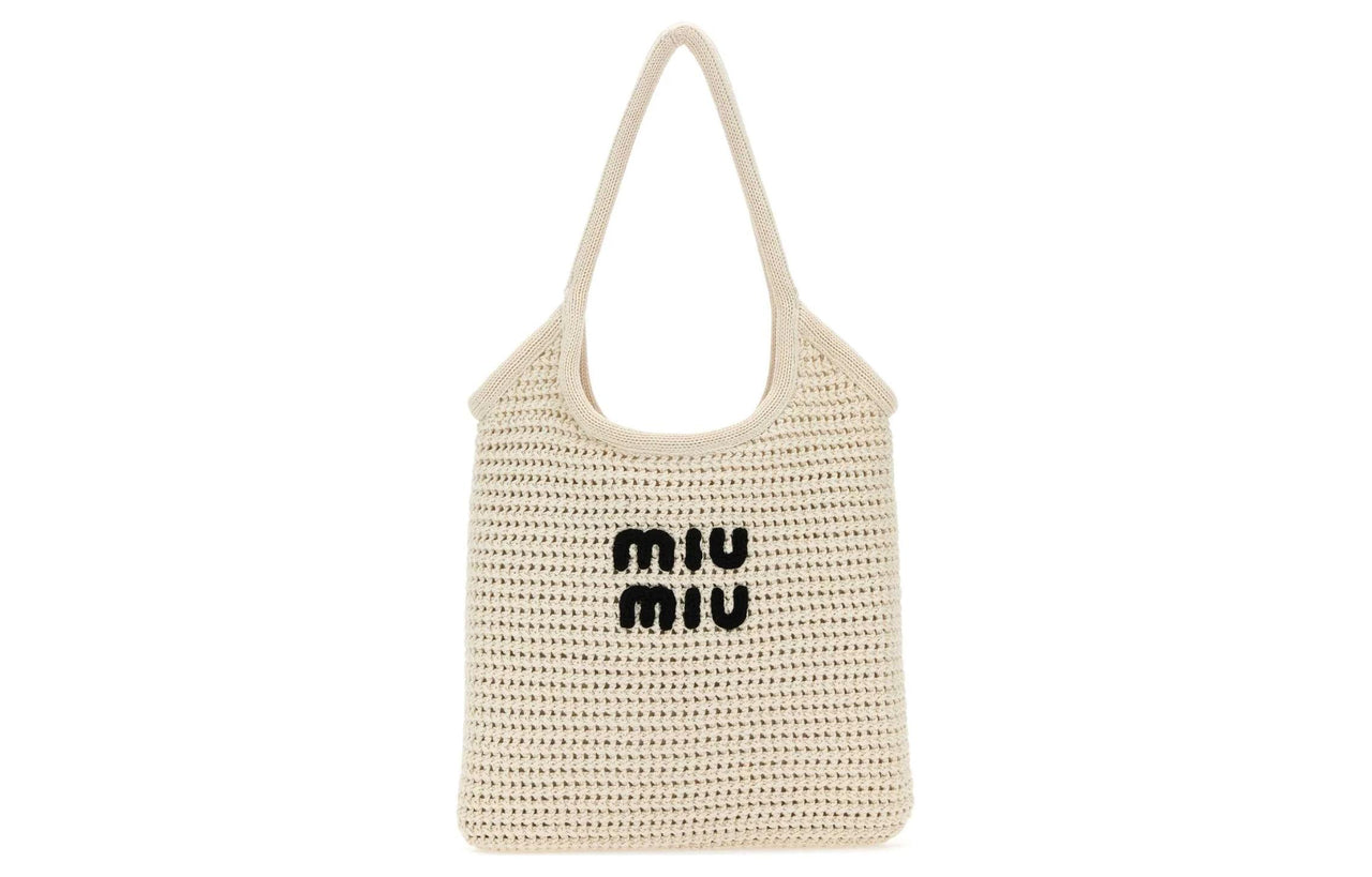 MIU MIU 100% Cotton One Shoulder Handbag Women's Ecru