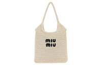 MIU MIU 100% Cotton One Shoulder Handbag Women's Ecru