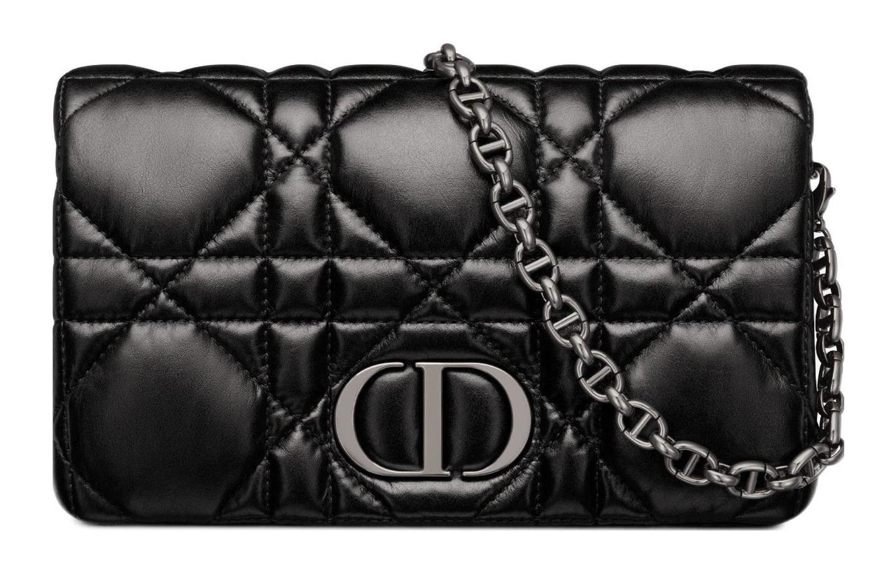 DIOR Cow Leather Shoulder Bag Crossbody Bag Clutches Regular Women's Black Silver