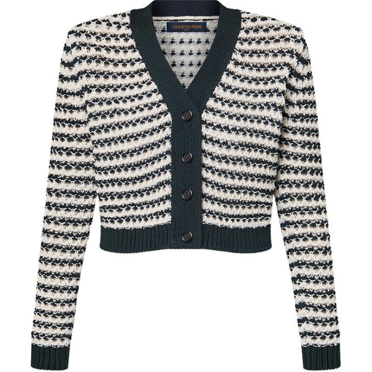 LOUIS VUITTON Striped Lace Knit Cardigan