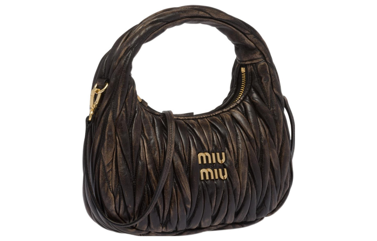 MIU MIU Matelassé Sheepskin Hobo Bag, Portable Crossbody Bag, Shoulder Bag Women's Sandy Brown