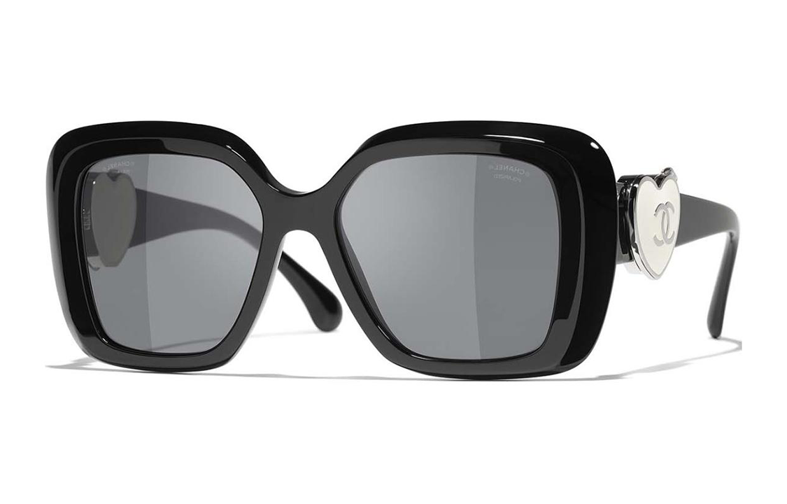 CHANEL Acetate Irregular Shape Sunglasses Women's Black