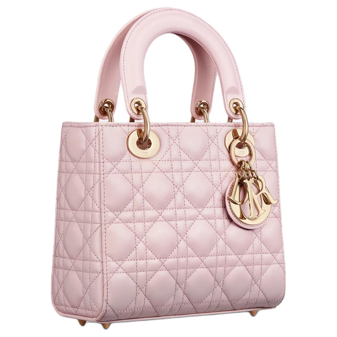 DIOR Small Lady DIOR Lambskin Handbag Women's Pink