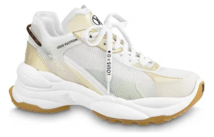LOUIS VUITTON Run 55 Anti Slip Wear Resistant Low Top Casual Shoes Women's White Gold