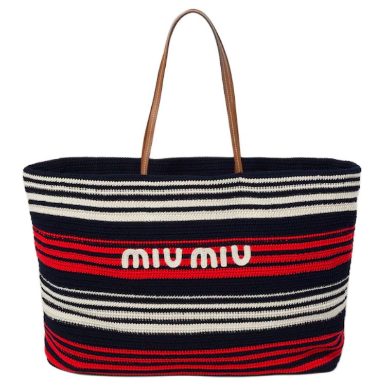 MIU MIU Fabric Tote Bag Shopping Bag Handbag Women's Blue & Red & White