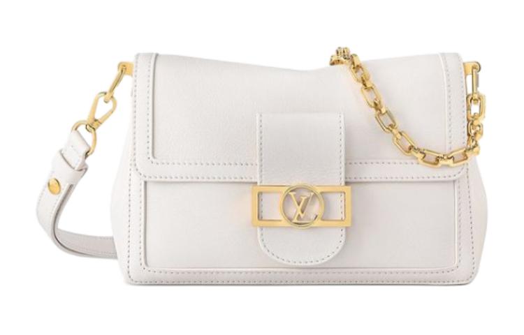LOUIS VUITTON Dauphine Leather Shoulder Bag Crossbody Bag Medium Size Women's White
