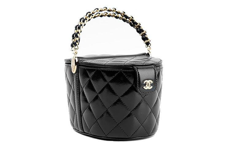 CHANEL Waxed Calfskin Picnic Basket Handbag Regular Women's Black
