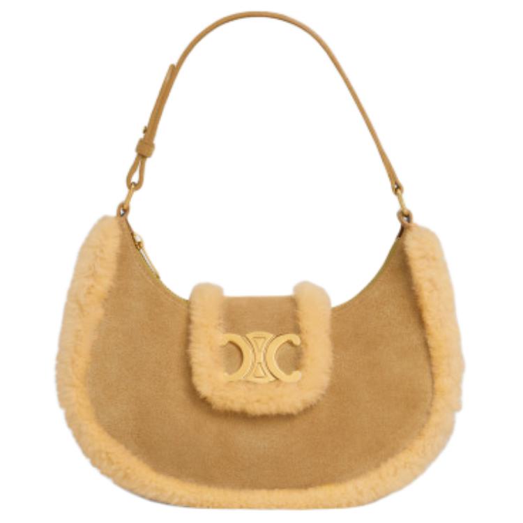 CELINE Cow Leather One Shoulder Handbag Medium Size Women's Natural