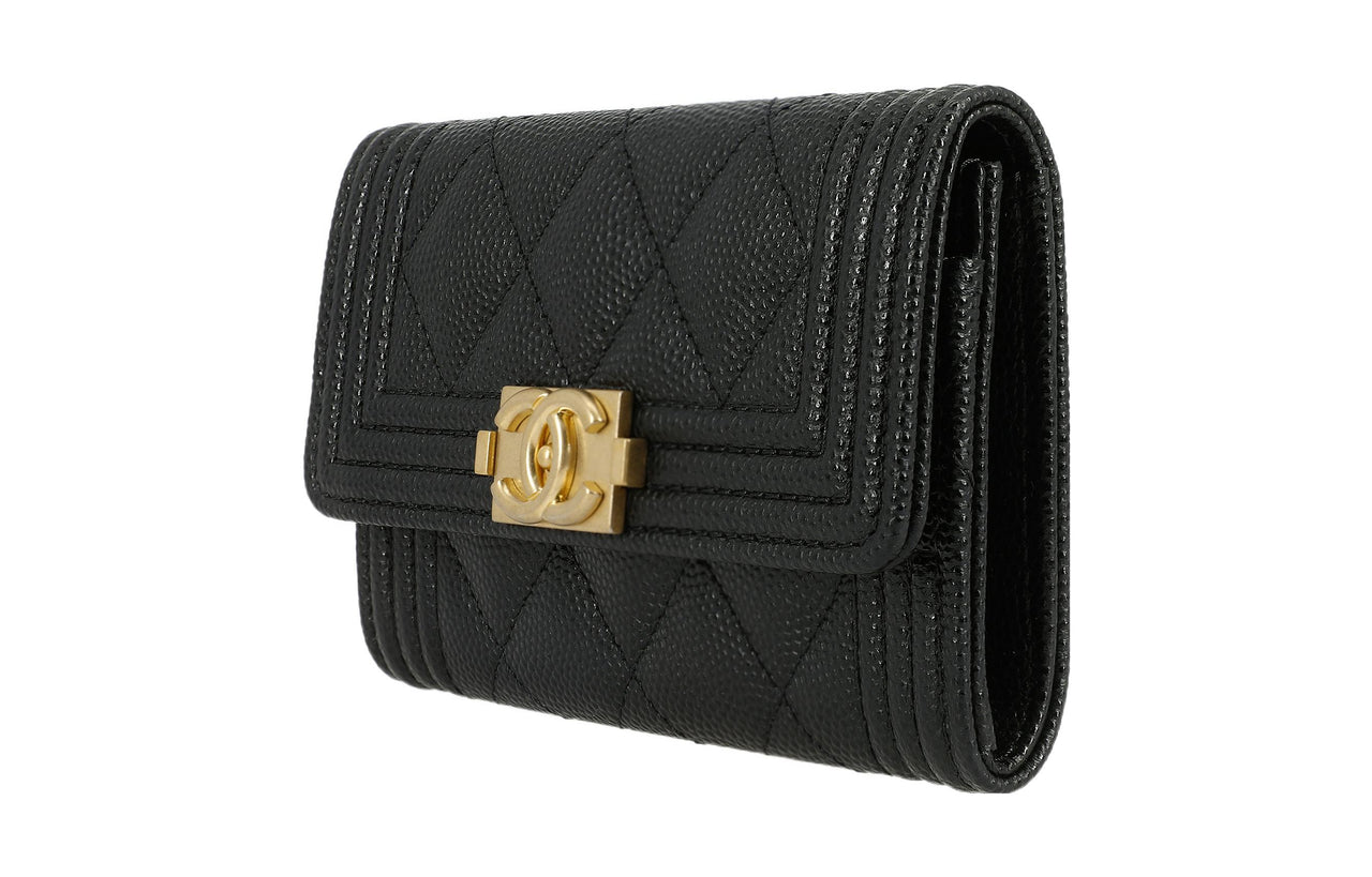 CHANEL 21K Winter LEBOY Sheepskin Mouth Cover Card Holder Wallet Regular Women's Black