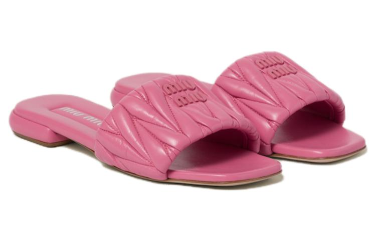MIU MIU Matelassé Abrasion-Resistant Slide Slippers Women's Pink
