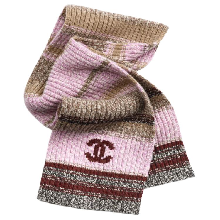 CHANEL Wool Cashmere Cashmere Knit Scarves Unisex Pink