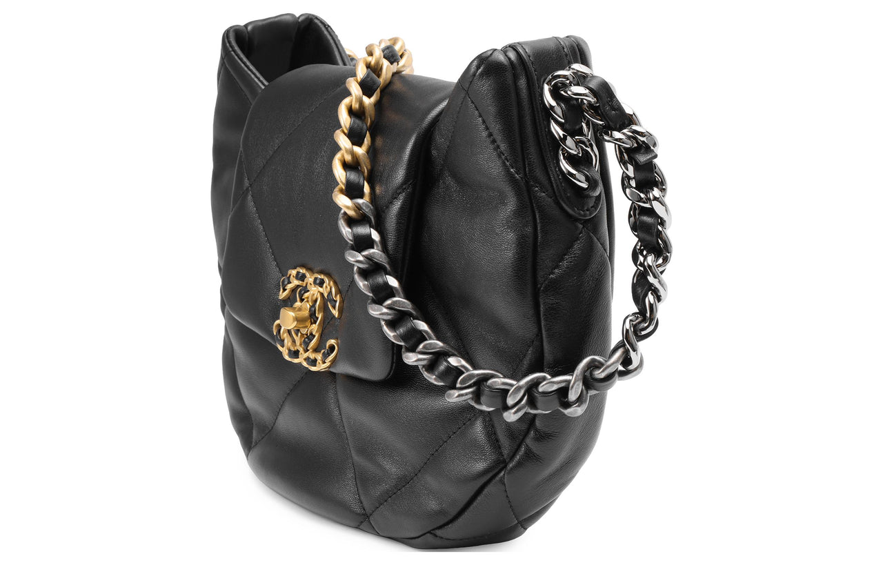 CHANEL 19Bag Leather Handbag Shoulder Bag Women's Black