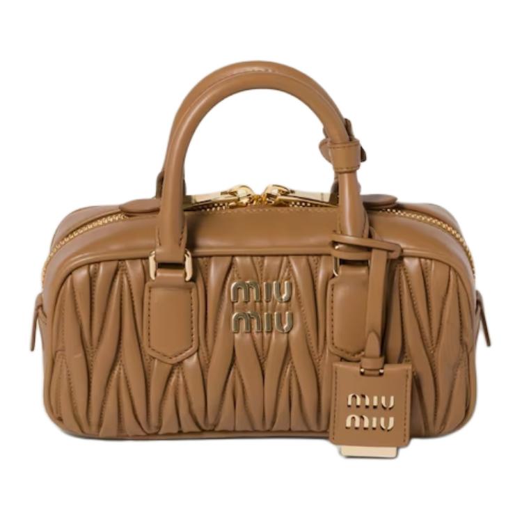 MIU MIU Matelassé Leather Shoulder Bag, Crossbody Bag, Handbag Trumpets Women's Caramel