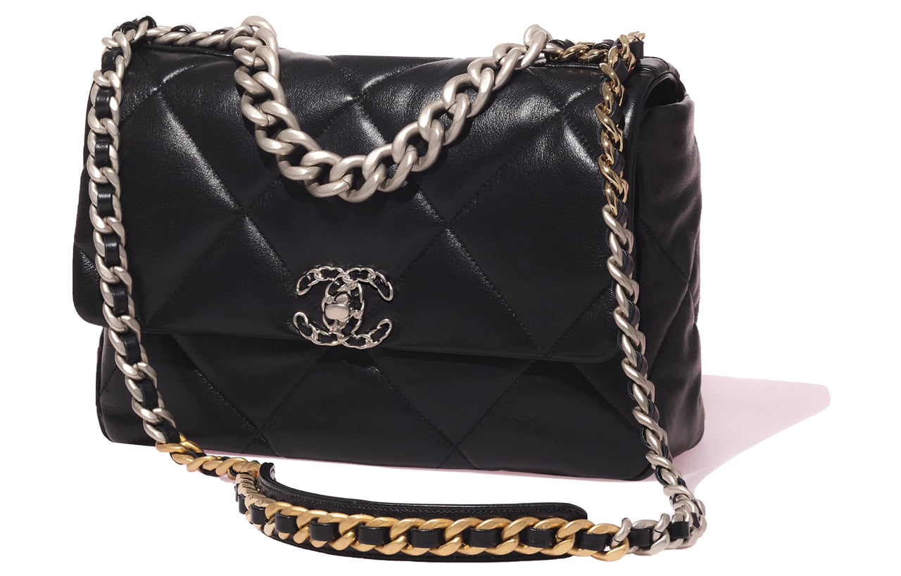 CHANEL 19Bag Sheepskin Lipstick Bag Handbag Shoulder Bag Crossbody Bag Medium Size Women's Black
