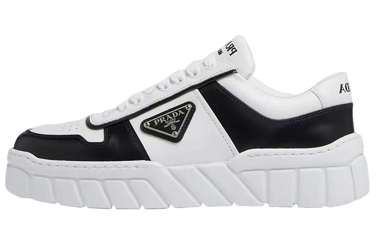 PRADA Soft Padded Nappa Leather Laced Up Shoes 'White Black' Women's